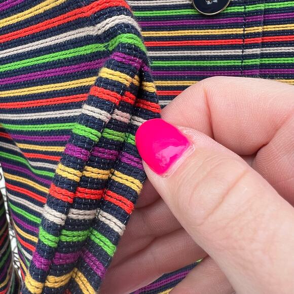 Talbots Rainbow Stripe Multicolor Cotton Mandarin Collar Blazer Jacket Size 6 - Picture 6 of 9